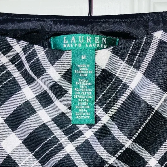 NWT Lauren Ralph Lauren Black White Plaid Side Wrap Ruffled Hem Midi Skirt Sz M - Picture 4 of 5